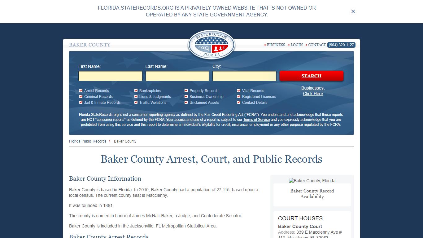 Baker County Arrest, Court, and Public Records